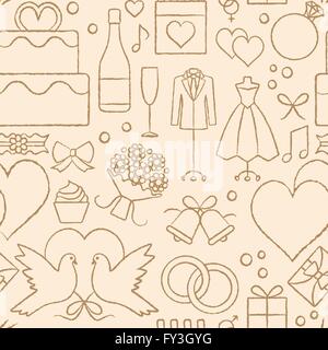 Mariage beige et or vecteur connexe de fond transparent avec des éléments dessinés à la main, Illustration de Vecteur