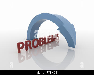 Flèche courbe sautant au dessus des problèmes. Banque D'Images