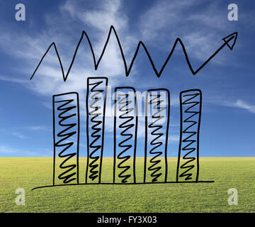 Graphique à barres d'affaires créer dans la conception et la croissance à la main pour la mesure de la performance de flèche sur l'idée de fond. Banque D'Images