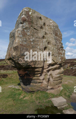 La pierre de Liège, Stanton Moor, parc national de Peak District, Derbyshire, Royaume-Uni Banque D'Images