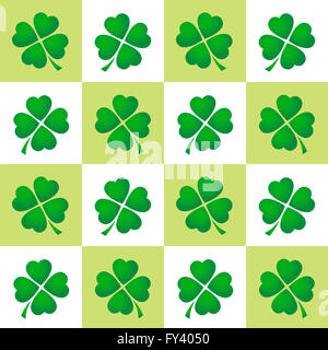 Motif carreaux Shamrock - trèfles à quatre feuilles sur fond carré vert et blanc. Banque D'Images