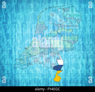 Limbourg drapeau sur la carte des frontières de provinces en Pays-Bas Banque D'Images