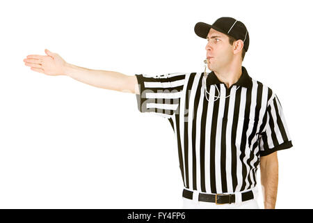 Homme de race blanche comme arbitre de football américain. Isolé sur fond blanc. Banque D'Images