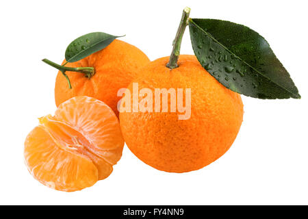 Tangerines fraîches fruits isolés sur un fond blanc. Banque D'Images