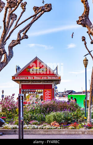 Pier 39, Fisherman's Wharf de San Francisco avec beaucoup de touristes sur un samedi après-midi chaud et ensoleillé en avril 2016 Banque D'Images