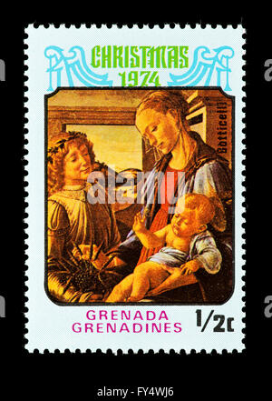 Timbre-poste de Grenade Grenadines représentant une peinture de Botticelli de la Vierge à l'enfant. Banque D'Images