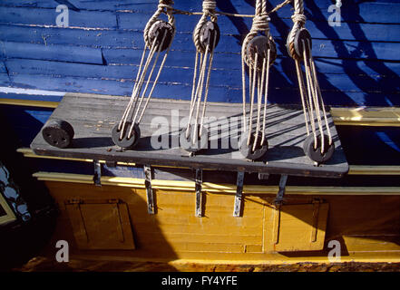 Close-up of sail gréement sur voilier goélette historique ; ; ; le port de Cape Town, Afrique du Sud de la péninsule du Cap Banque D'Images