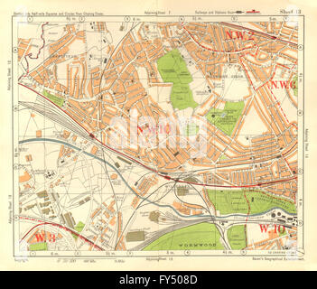 Sw LONDON Willesden Leïde Brentfield Kensal Green Park Royal.BACON, 1928 map Banque D'Images