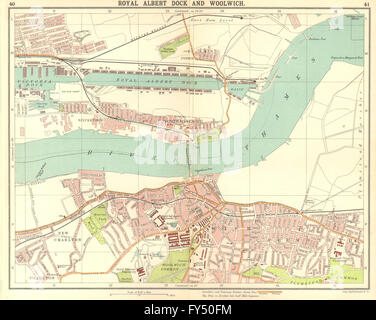 LONDON E : Albert Dock Woolwich Plumstead Charlton Beckton Silvertown, 1917 map Banque D'Images