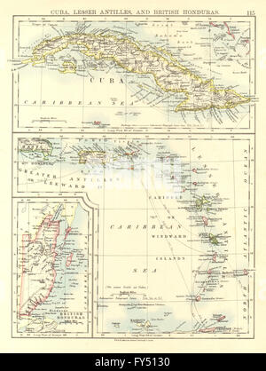 Îles des Caraïbes.Cuba Honduras britannique/au vent sous le vent. JOHNSTON, 1906 map Banque D'Images