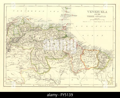 VENEZUELA / Guyanes. Le Suriname. Français Néerlandais Anglais Guyana. JOHNSTON, 1906 map Banque D'Images