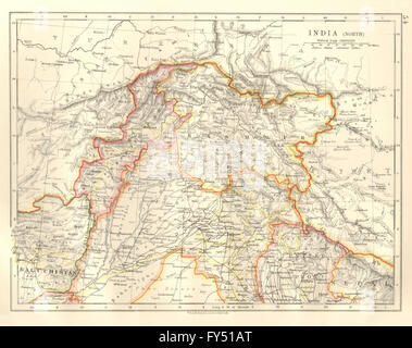 Au nord de l'Inde britannique. North West Frontier. Pendjab cachemire Himalaya, 1920 map Banque D'Images