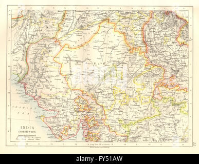 L'INDE BRITANNIQUE NW. Rajputana (Rajasthan) sind Gujarat Malwa. JOHNSTON, 1920 map Banque D'Images