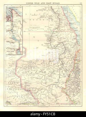 Du haut Nil, l'EST DU SOUDAN ET DU CANAL DE SUEZ. Khartoum.White/Blue Nile. JOHNSTON 1920 map Banque D'Images