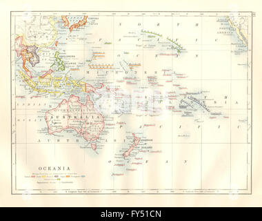 Pacifique OCÉANIE COLONIALE.British Dutch Espagnol Français Japonais, 1920 Ancien site Banque D'Images