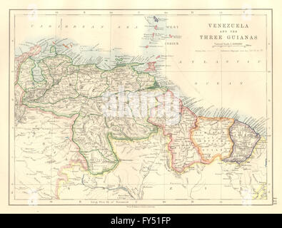 VENEZUELA / Guyanes. Le Suriname. Français Néerlandais Anglais Guyana. JOHNSTON, 1920 map Banque D'Images