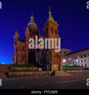 Cathédrale Uspenski cathédrale de nuit, Helsinki, Finlande Banque D'Images