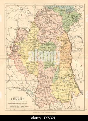 COUNTY ARMAGH. Carte du comté d'antiquités. Ulster Portadown N.Ireland. BARTHOLOMEW c1902 Banque D'Images