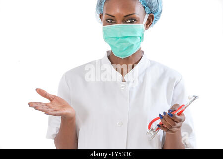 African American female doctor isolé sur fond blanc Banque D'Images