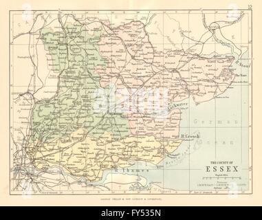 ESSEX COUNTY carte Antique :. Chemins de fer. Circonscriptions. PHILIP, 1884 Banque D'Images