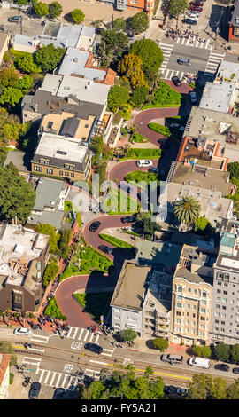 Vue aérienne, Lombard Street, avec des virages en épingle, winding road, les rues de San Francisco, San Francisco Banque D'Images