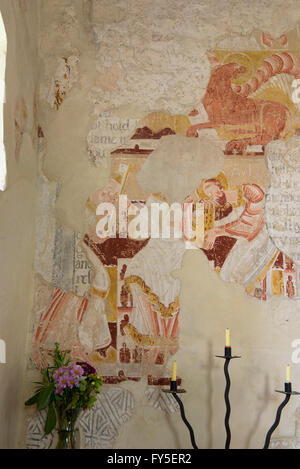 Peintures murales médiévales dans l'église paroissiale du hameau de Coombes dans th Adur valley Banque D'Images