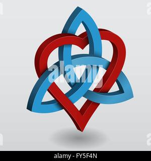 3D noeud celtique triquetra avec coeur, symbole de puissance et d'amour. Illustration de Vecteur