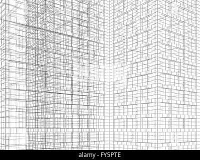 Résumé Contexte numérique. Structures géométriques artificielles faites de lignes du fil noir sur fond blanc. 3D render illus Banque D'Images