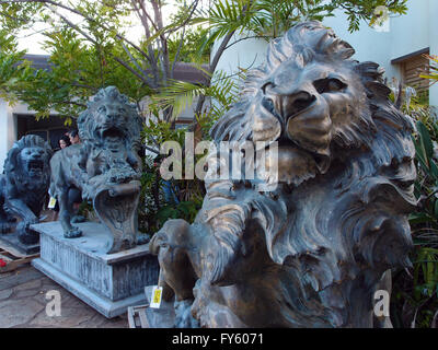 HONOLULU, HI - le 23 novembre : Pierre naturelle noire et calme des lions rugissants sur l'affichage à l'Genshiro Kawamoto aux enchères à Kahala, dont l'un était le seul élément de $7500 le 23 novembre 2013 à Honolulu, Hawaï. Banque D'Images