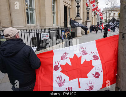 Les membres de l'animal et de l'aide de la Sea Shepherd Conservation Society au cours d'une manifestation contre la chasse aux phoques au Canada à l'avant de la Maison du Canada à Trafalgar Square, Londres Angleterre Royaume-Uni UK Banque D'Images