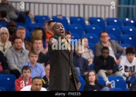 Sheffield, UK 22 avril, 2016. London Lions contre Sheffield Arena, EIS Requins à Sheffield. Requins Sheffield 94-70 win. L'entraîneur-chef des Lions Londres Nigel LLoyd. Copyright Carol Moir/Alamy Live News. Banque D'Images