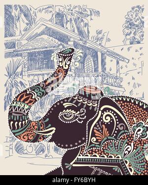 Illustration de l'Inde Goa Baga avec paysage ethnique décoratif Illustration de Vecteur