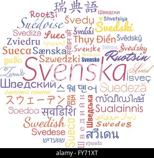 Le suédois dans les langues du monde. Collage du vecteur pour l'école de langue. Illustration de Vecteur
