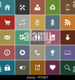 Le 25, le général plus populaires web icons sur carré de couleur pastel, texturé Illustration de Vecteur