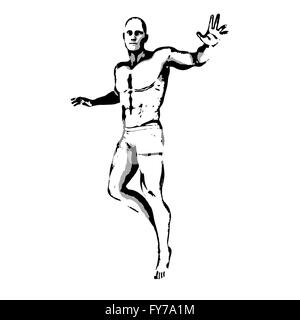 Poser dans les héros de bande dessinée à l'encre Croquis Illustration Banque D'Images