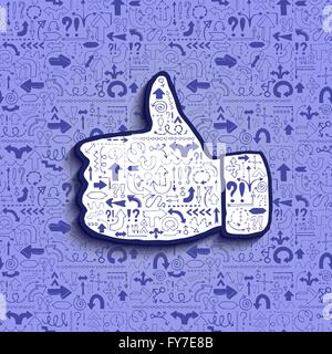 Thumb up icône sur fond bleu, rempli de flèche Effet de plume. Illustration de Vecteur