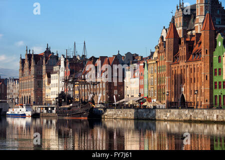 Ville de Gdansk en Pologne, Vieille Ville skyline à partir de la rivière Motlawa Banque D'Images