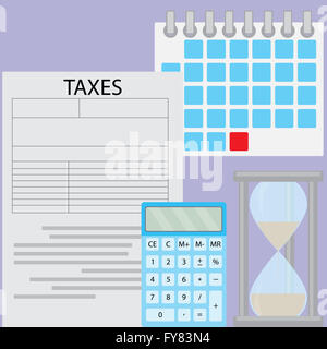 Tax day date limite. Et l'heure de l'impôt Document payer de l'impôt et de calcul, données de calendrier et compter calculer budget. Télévision de vecteur Banque D'Images