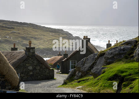2015, l'Gearrannan Blackhouses Carloway Isle Of Lewis, Western Isles, îles Hébrides, Ecosse, Royaume-Uni Banque D'Images