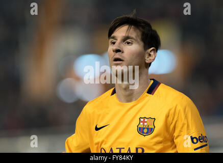 Leo Messi lors du match entre Valence et le FC Barcelone Banque D'Images