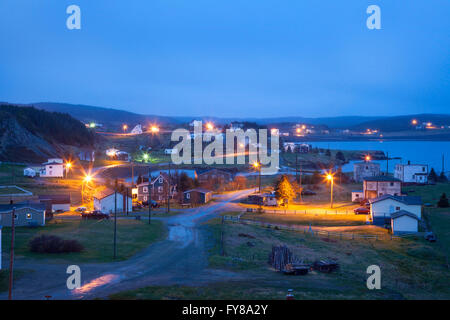 La petite ville de Port Rexton au crépuscule. L'Est de Terre-Neuve, Canada. Banque D'Images