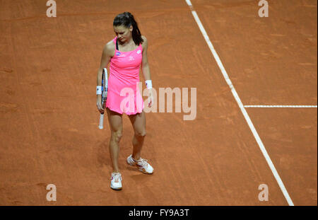 Stuttgart, Allemagne. Apr 23, 2016. Agnieszka Radwanska réagit de la Pologne lors du match contre Siegemund de l'Allemagne à la Tournoi de tennis WTA-à Stuttgart, Allemagne, 23 avril 2016. Photo : Marijan Murat/dpa/Alamy Live News Banque D'Images