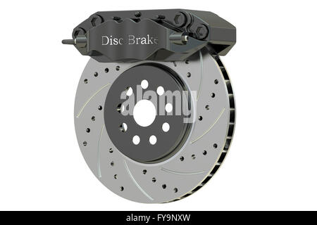 Étrier de frein à disque et voiture. Le rendu 3D isolé sur fond blanc Banque D'Images