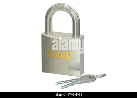 Cadenas avec des clés, rendu 3D isolé sur fond blanc Banque D'Images