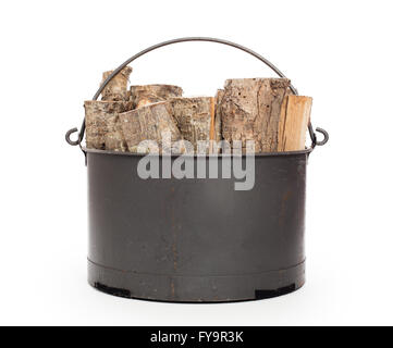 Panier métal de bois, isolé sur blanc Banque D'Images