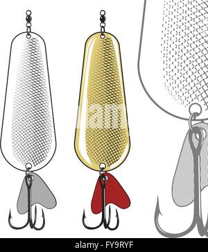 Pêche à la cuillère ou d'un leurre de pêche artificielle Illustration de Vecteur