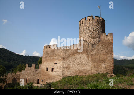 Ruines de château Sentier du Château, Kaysersberg, Alsace, France Banque D'Images