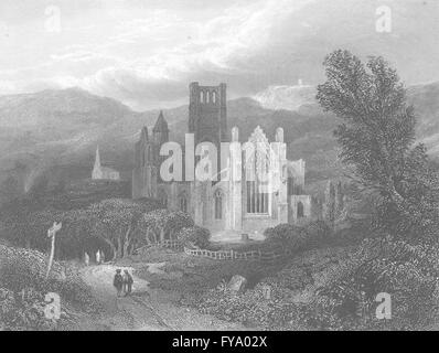 Ecosse : abbaye de Melrose, Roxburgshire, antique print 1836 Banque D'Images