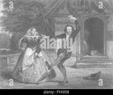 SHAKESPEARE : Chris Sly, hostess : Mégère apprivoisée, antique print 1836 Banque D'Images