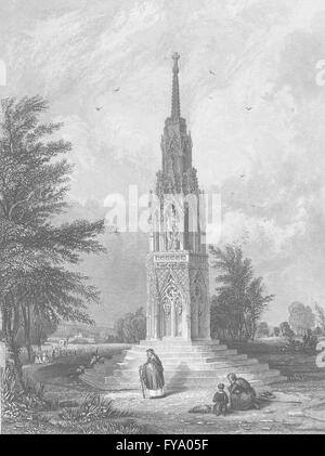 HERTS : Waltham Cross : Comme c'était c 1300, antique print 1836 Banque D'Images